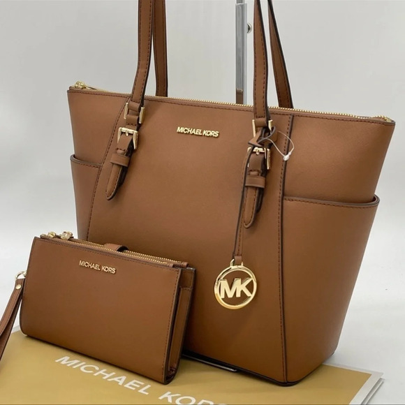 Michael Kors Large Charlotte Tote Bag & Double Zip Wallet Brown - Picture 7 of 12
